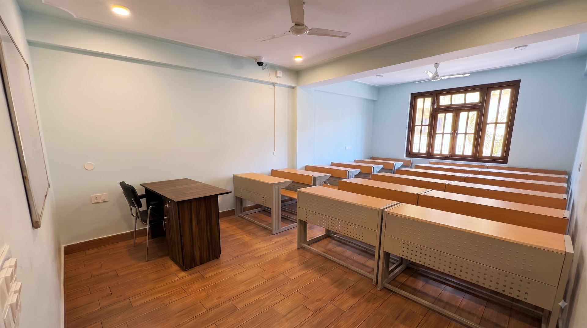 Spacious lecture room with natural light