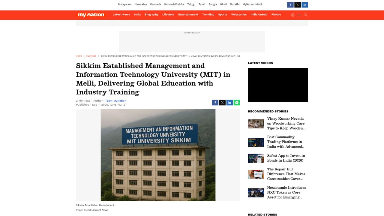 Sikkim established Management and Information Technology University (MIT) in Melli – Bringing world-class education closer to home