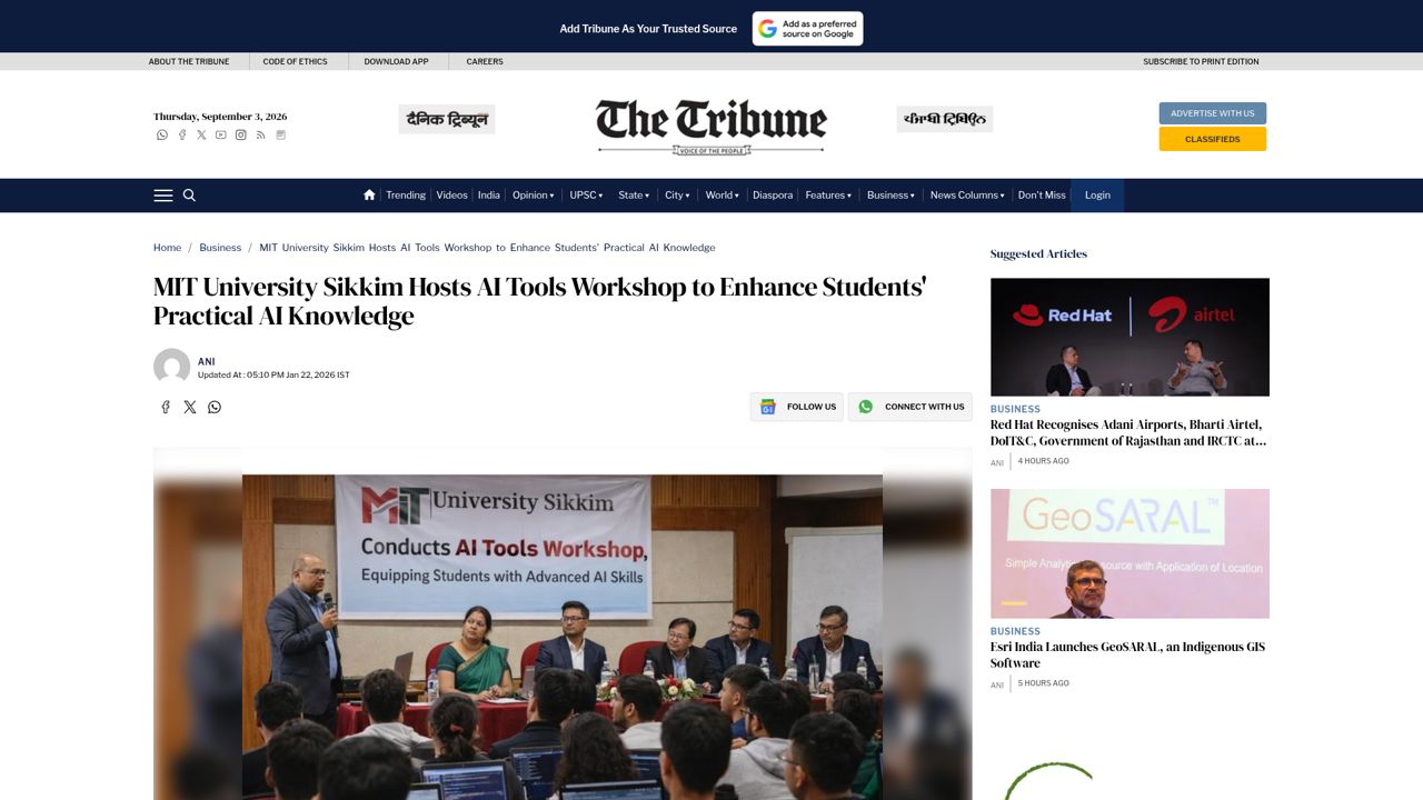 MIT University Sikkim Hosts AI Tools Workshop to Enhance Students' Practical AI Knowledge
