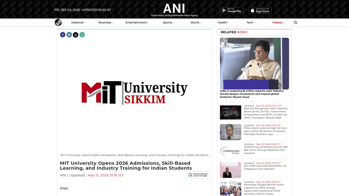 MIT University Opens 2026 Admissions: Skill-Based Learning and Industry Training for Indian Students